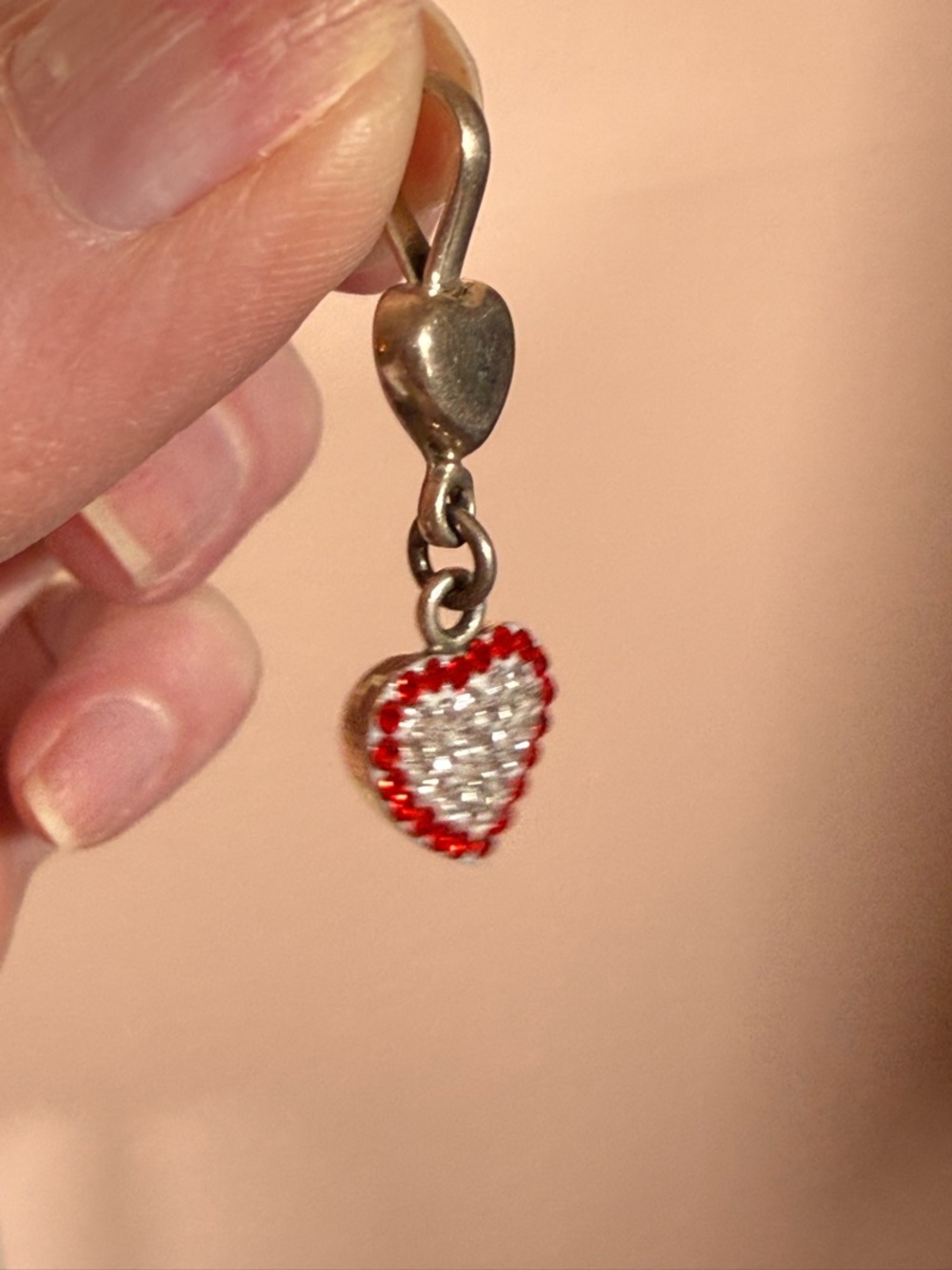 Vintage sterling silver Red rhinestone heart Dangle pendent Necklace delicate - Picture 6 of 15